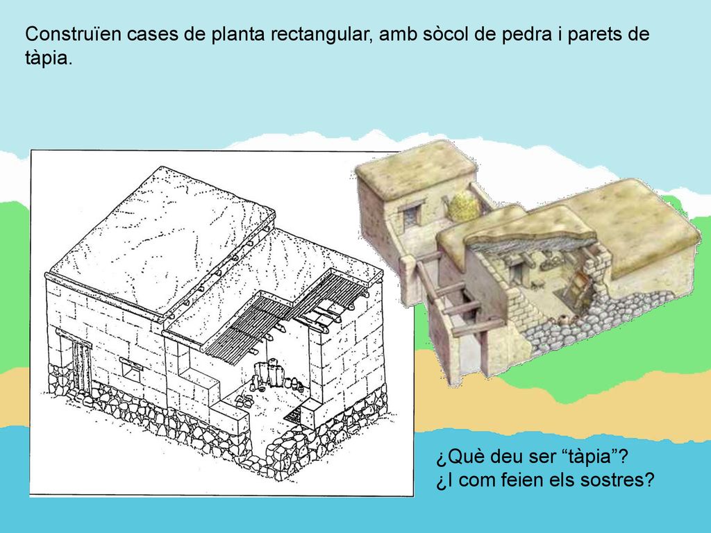 Construïen cases de planta rectangular, amb sòcol de pedra i parets de tàpia.