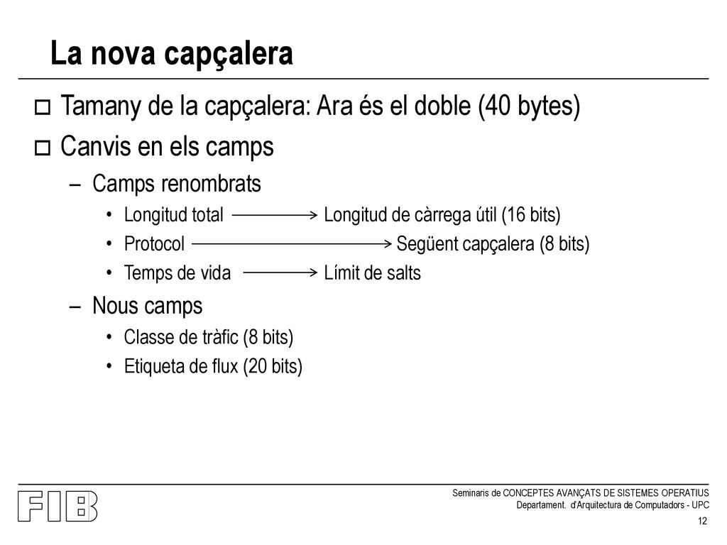 La nova capçalera Tamany de la capçalera: Ara és el doble (40 bytes)