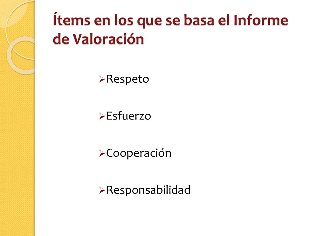 Ítems en los que se basa el Informe de Valoración