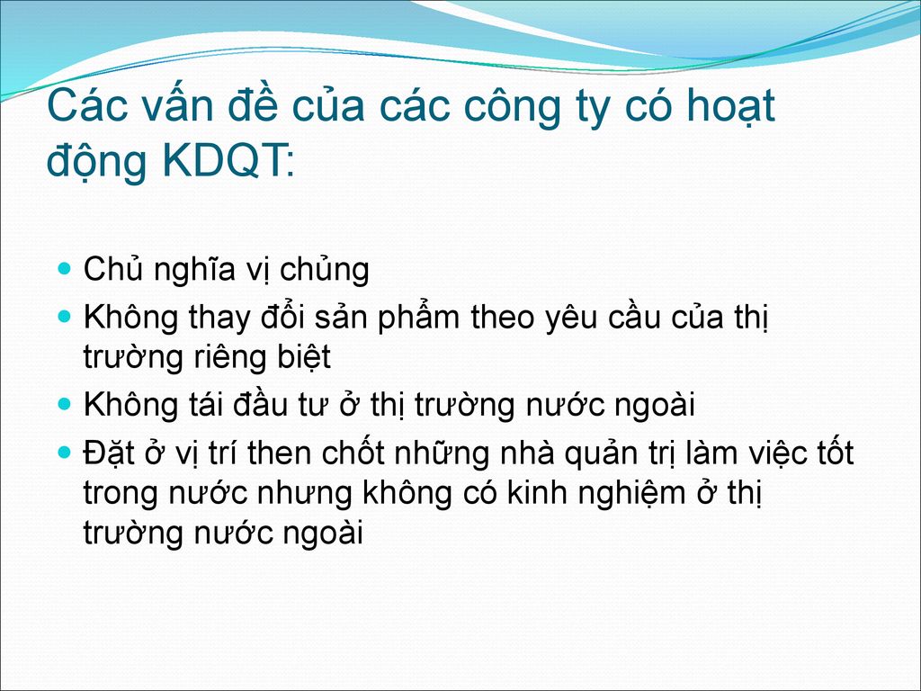 Các vấn đề của các công ty có hoạt động KDQT: