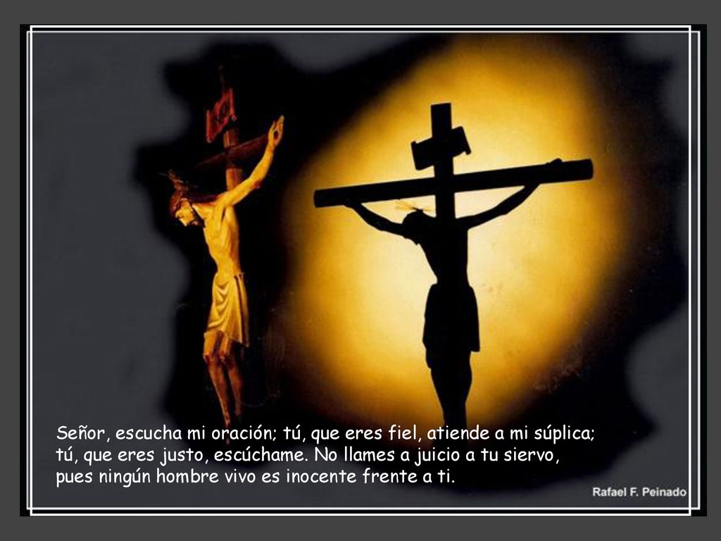 Señor, escucha mi oración; tú, que eres fiel, atiende a mi súplica; tú, que eres justo, escúchame.