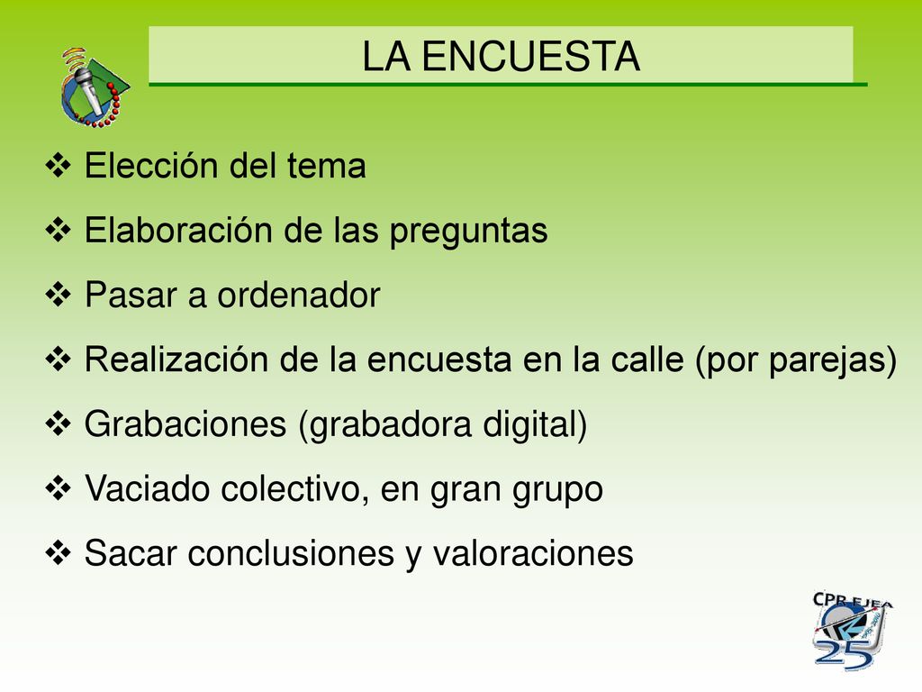 LA ENCUESTA Elección del tema Elaboración de las preguntas