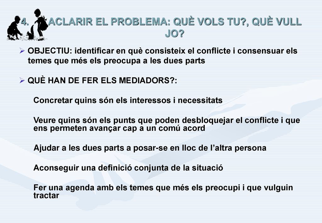 ACLARIR EL PROBLEMA: QUÈ VOLS TU , QUÈ VULL JO