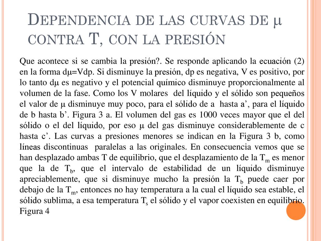 Dependencia de las curvas de  contra T, con la presión