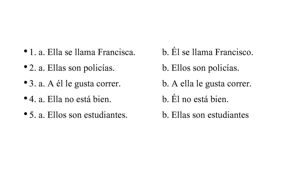 1. a. Ella se llama Francisca. b. Él se llama Francisco.