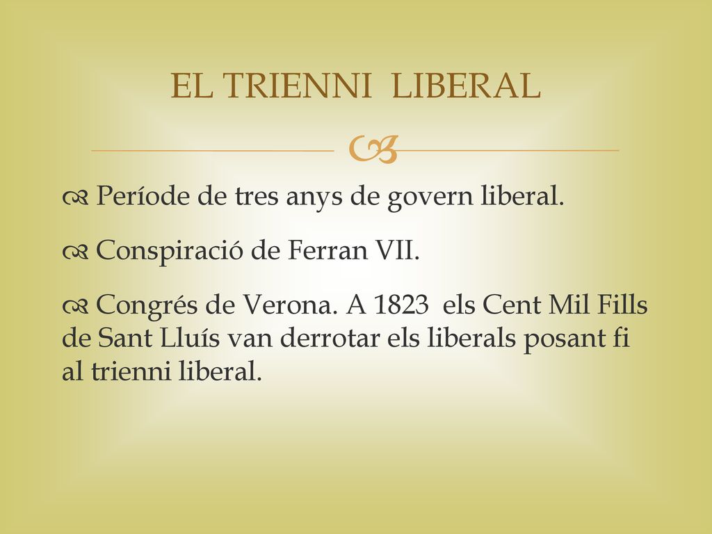 EL TRIENNI LIBERAL Període de tres anys de govern liberal.