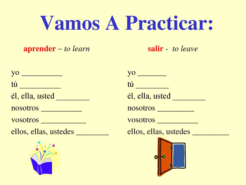Vamos A Practicar: aprender – to learn yo __________ tú __________