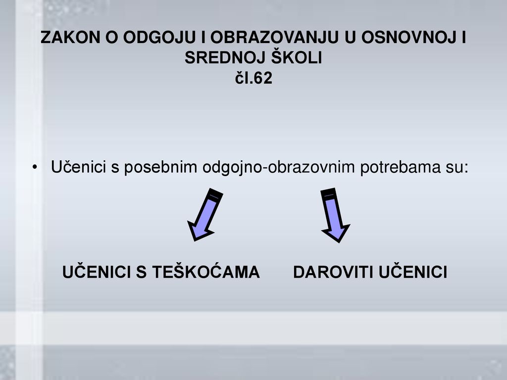 ZAKON O ODGOJU I OBRAZOVANJU U OSNOVNOJ I SREDNOJ ŠKOLI čl.62