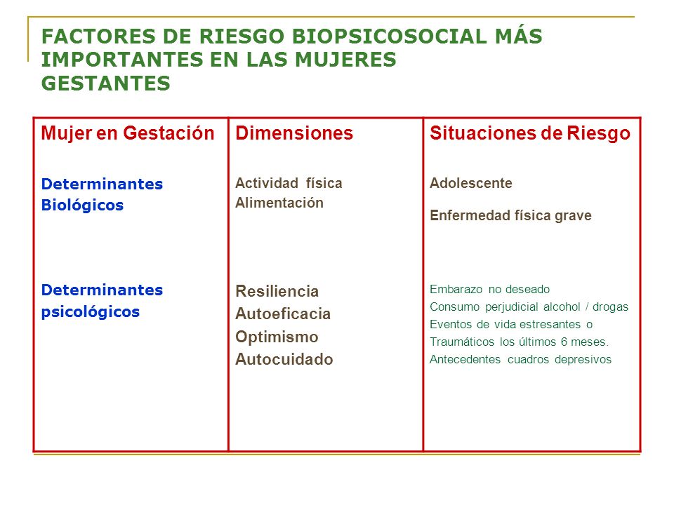 FACTORES DE RIESGO BIOPSICOSOCIAL MÁS IMPORTANTES EN LAS MUJERES GESTANTES