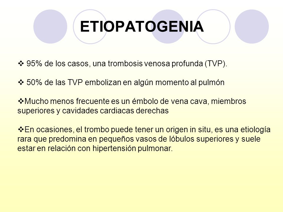 ETIOPATOGENIA 95% de los casos, una trombosis venosa profunda (TVP).