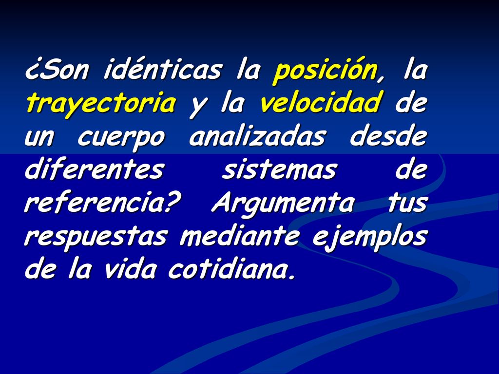 ¿Son idénticas la posición, la trayectoria y la velocidad de un cuerpo analizadas desde diferentes sistemas de referencia.