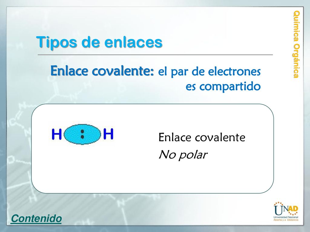 Tipos de enlaces Enlace covalente: el par de electrones es compartido