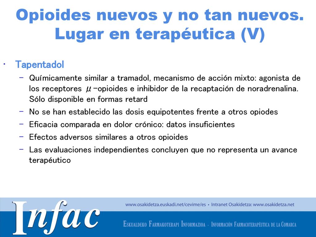 Opioides nuevos y no tan nuevos. Lugar en terapéutica (V)
