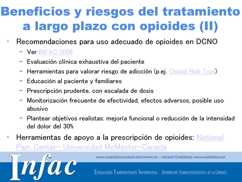 Beneficios y riesgos del tratamiento a largo plazo con opioides (II)
