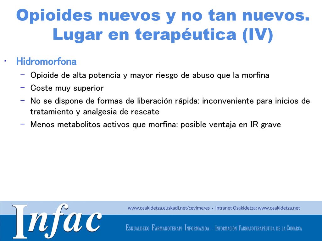 Opioides nuevos y no tan nuevos. Lugar en terapéutica (IV)