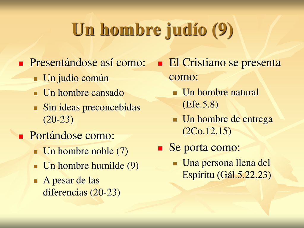 Un hombre judío (9) Presentándose así como: Portándose como: