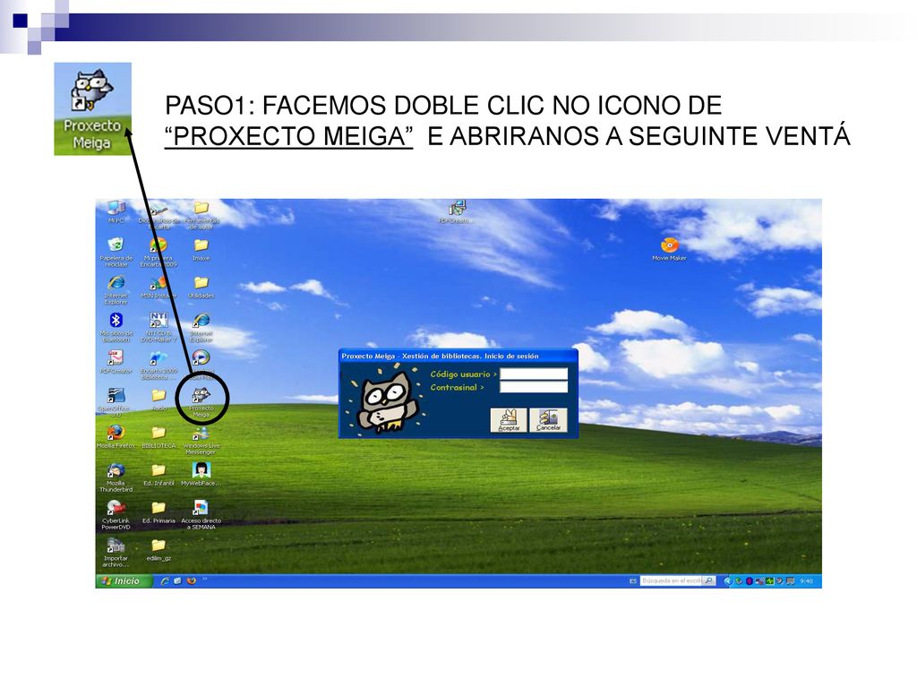 PASO1: FACEMOS DOBLE CLIC NO ICONO DE PROXECTO MEIGA E ABRIRANOS A SEGUINTE VENTÁ
