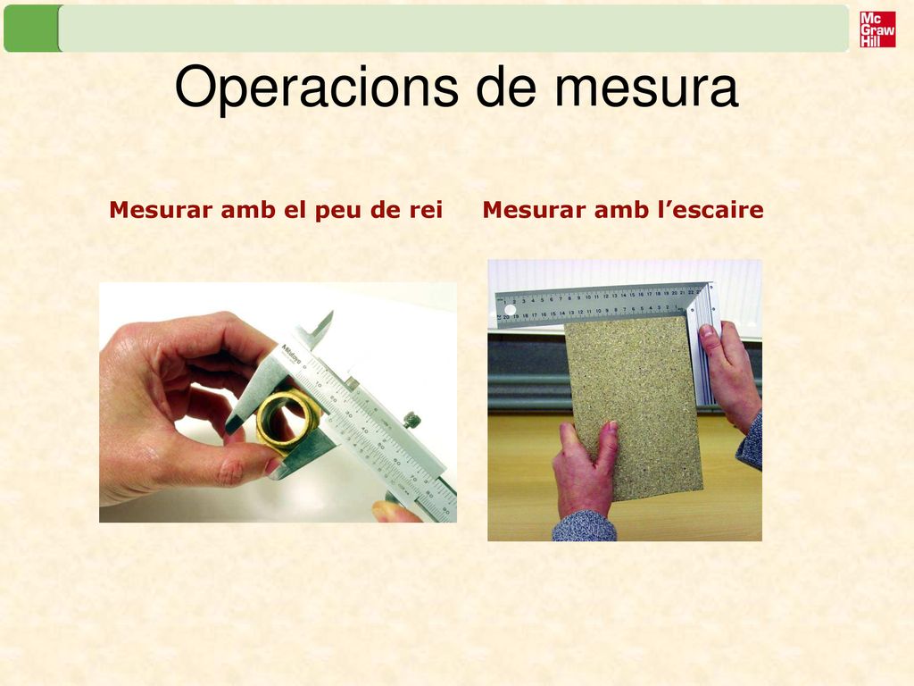 Operacions de mesura Mesurar amb el peu de rei Mesurar amb l’escaire