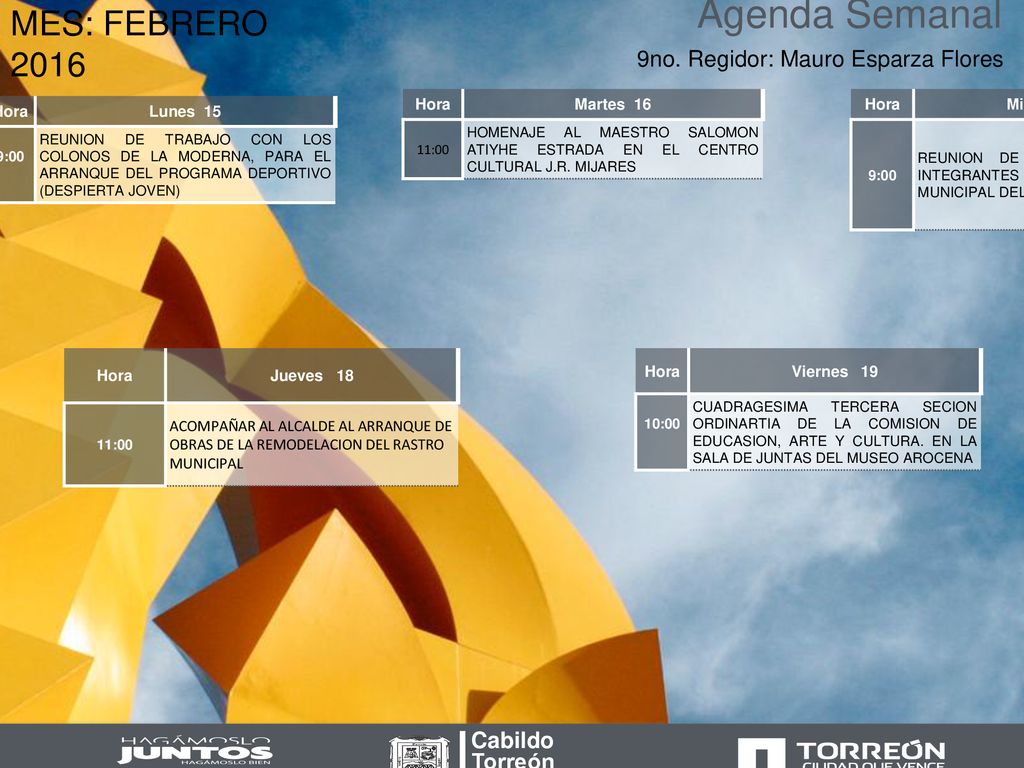 Agenda Semanal MES: FEBRERO no. Regidor: Mauro Esparza Flores