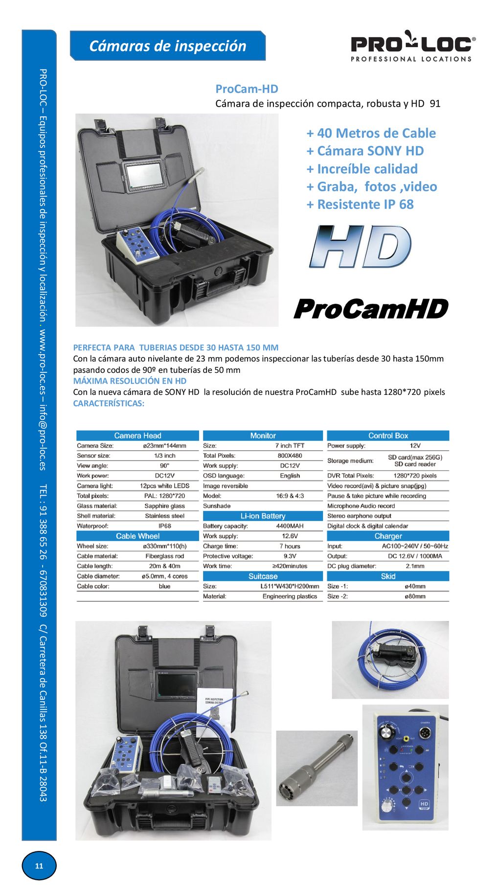 ProCamHD Cámaras de inspección + 40 Metros de Cable + Cámara SONY HD