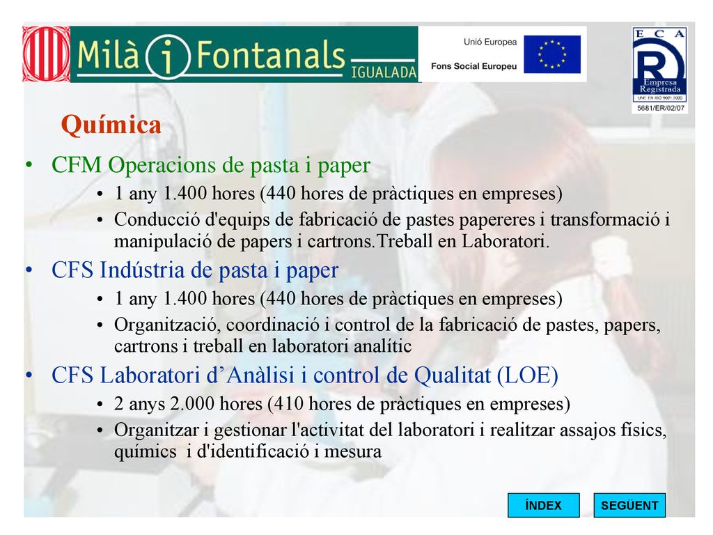 Química CFM Operacions de pasta i paper CFS Indústria de pasta i paper
