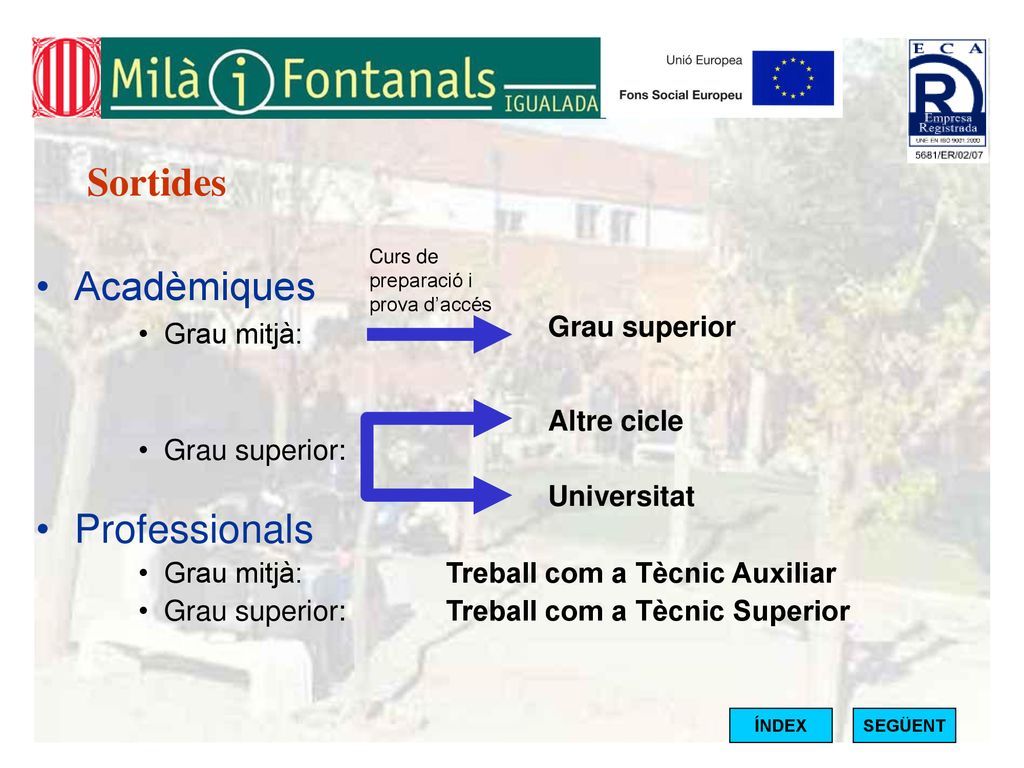 Sortides Acadèmiques Professionals Grau mitjà: Grau superior