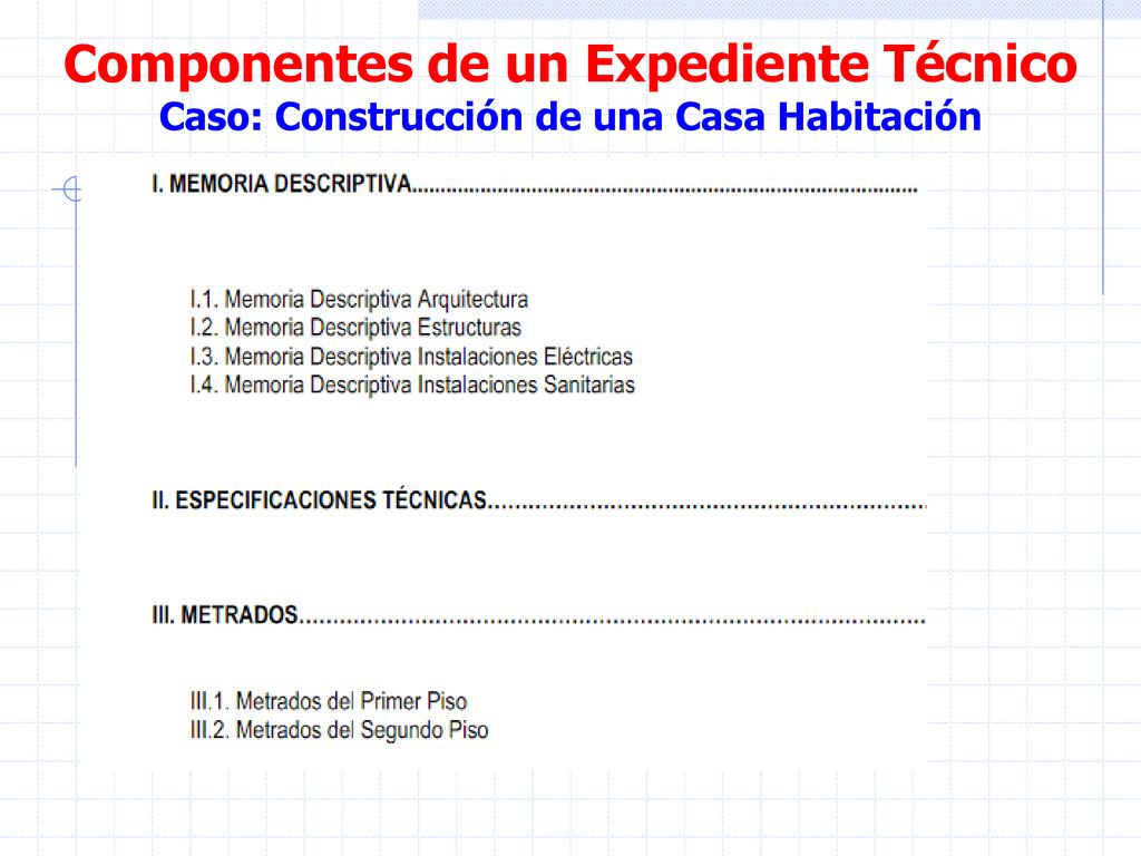 Componentes de un Expediente Técnico Caso: Construcción de una Casa Habitación