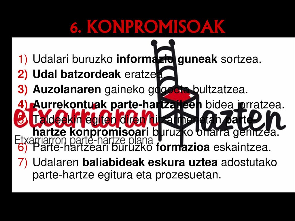 6. KONPROMISOAK Udalari buruzko informazio guneak sortzea.