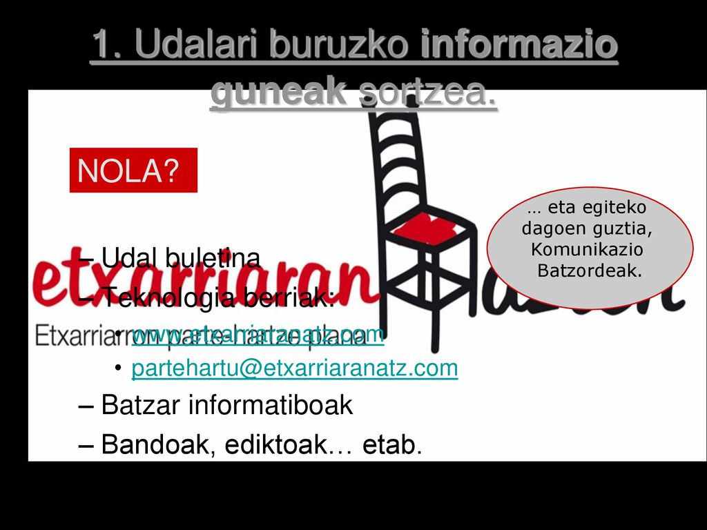 1. Udalari buruzko informazio guneak sortzea.