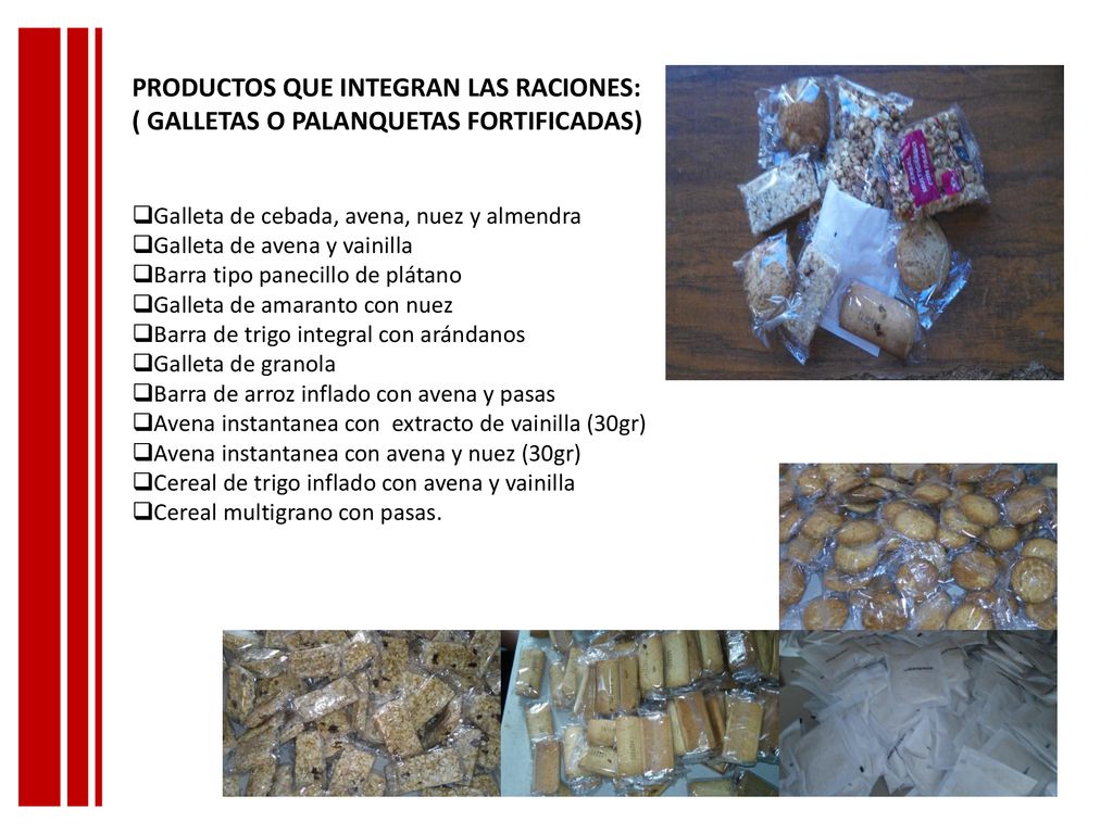 PRODUCTOS QUE INTEGRAN LAS RACIONES: