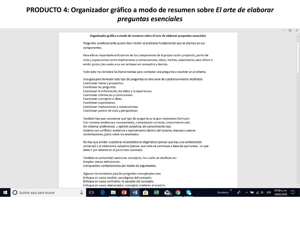 PRODUCTO 4: Organizador gráfico a modo de resumen sobre El arte de elaborar preguntas esenciales