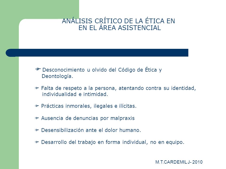 ANÁLISIS CRÍTICO DE LA ÉTICA EN EN EL ÁREA ASISTENCIAL