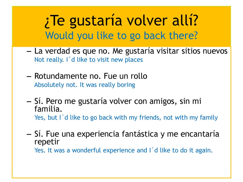 ¿Te gustaría volver allí Would you like to go back there