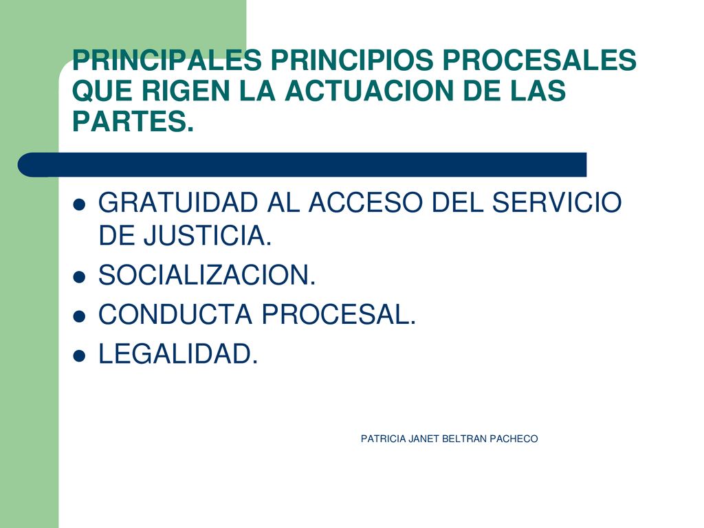 PRINCIPALES PRINCIPIOS PROCESALES QUE RIGEN LA ACTUACION DE LAS PARTES.