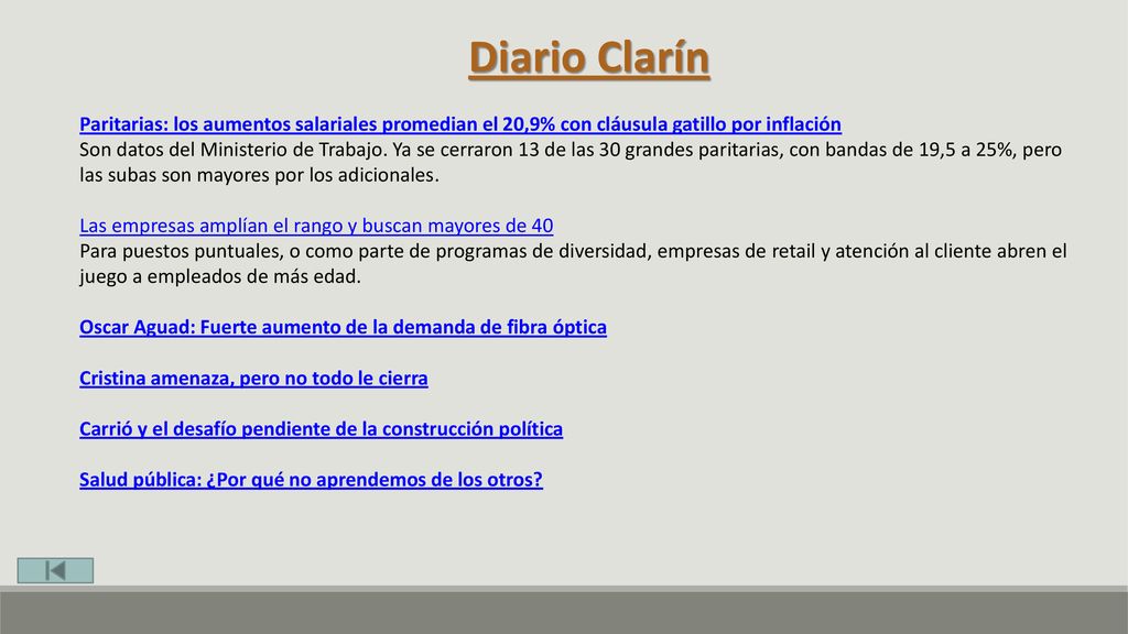Diario Clarín Paritarias: los aumentos salariales promedian el 20,9% con cláusula gatillo por inflación.