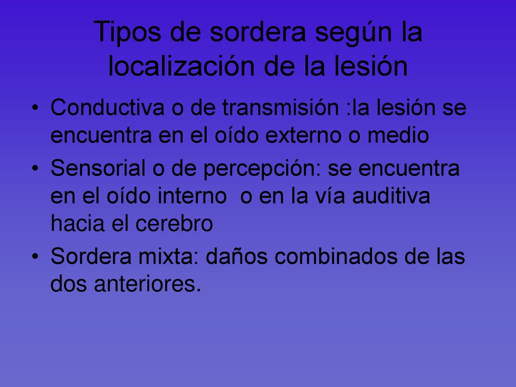 Tipos de sordera según la localización de la lesión