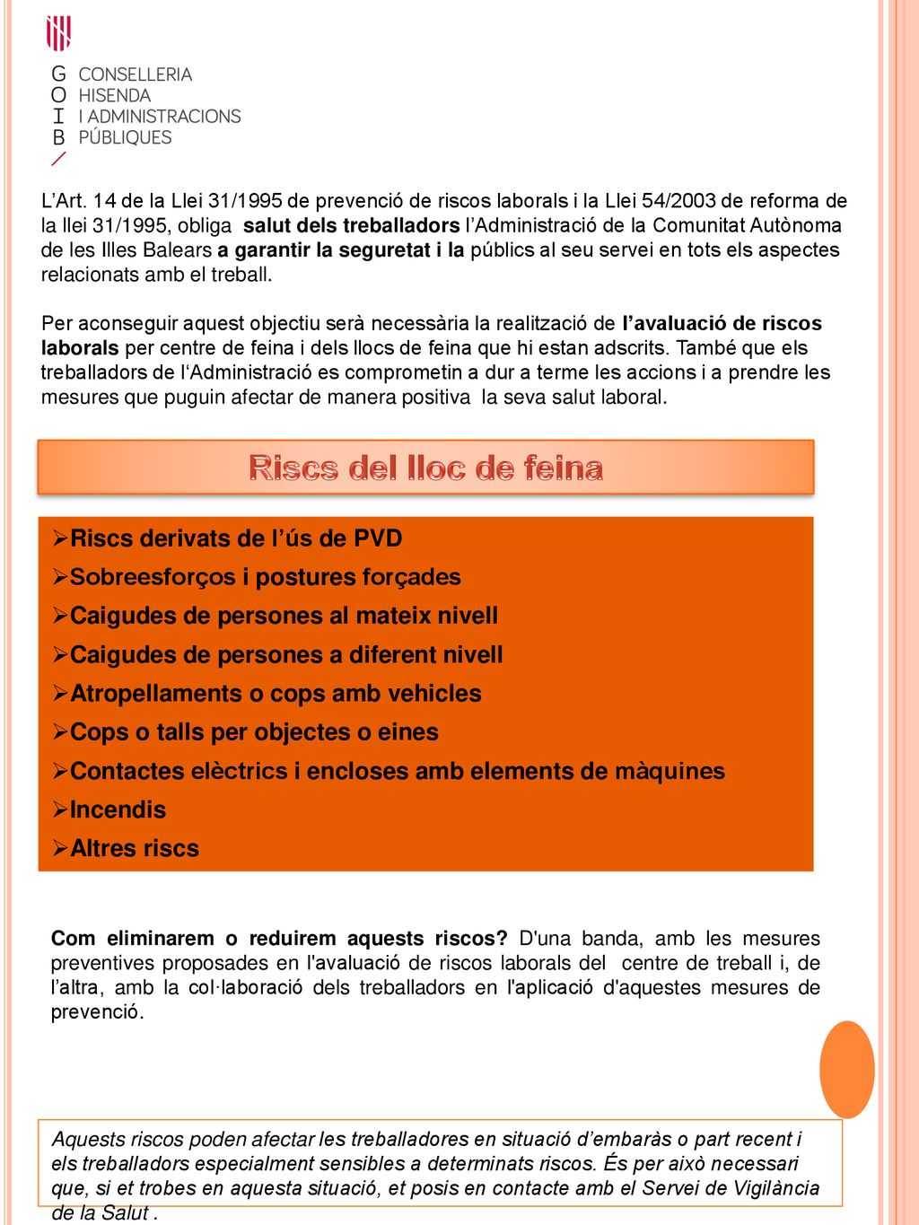 Riscs del lloc de feina Riscs derivats de l’ús de PVD