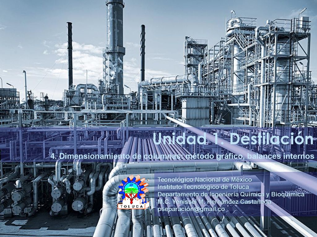 Unidad 1. Destilación 4. Dimensionamiento de columnas: método gráfico, balances internos. Tecnológico Nacional de México.