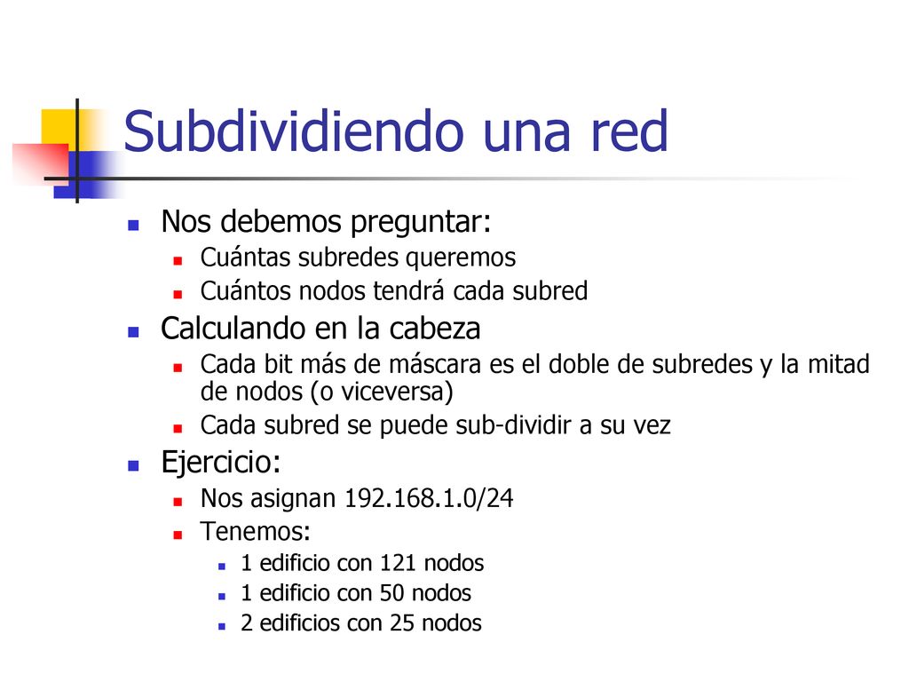 Subdividiendo una red Nos debemos preguntar: Calculando en la cabeza