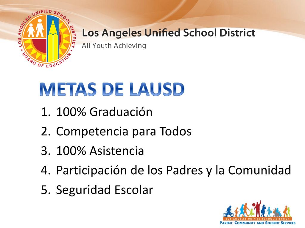 METAS DE LAUSD 100% Graduación Competencia para Todos 100% Asistencia
