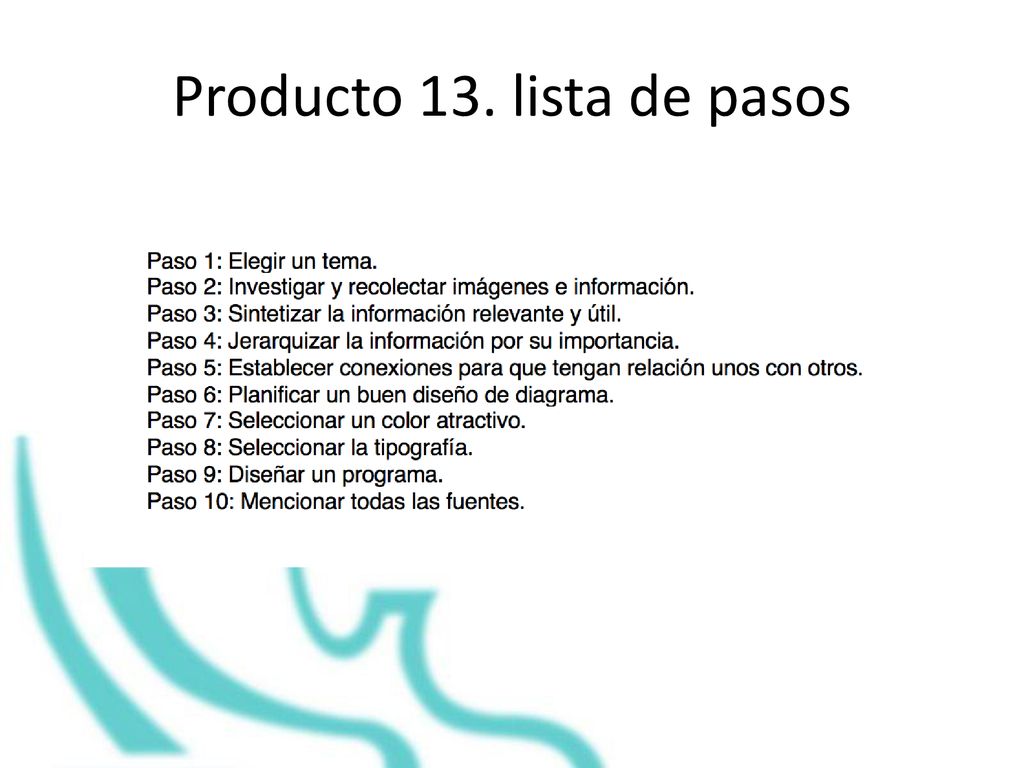 Producto 13. lista de pasos