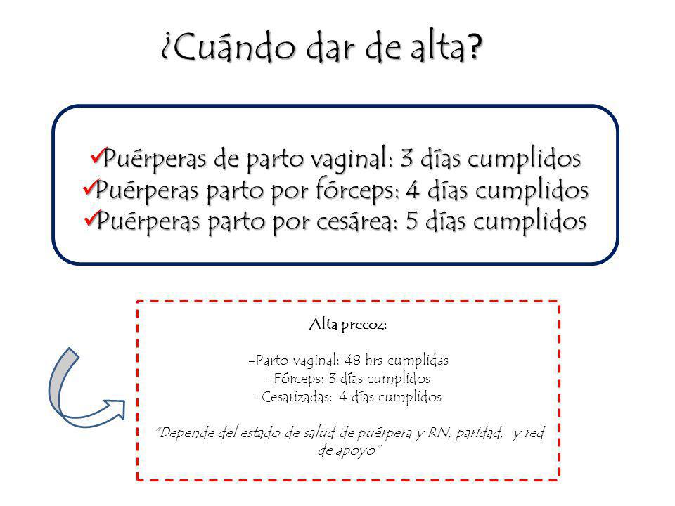 ¿Cuándo dar de alta Puérperas de parto vaginal: 3 días cumplidos