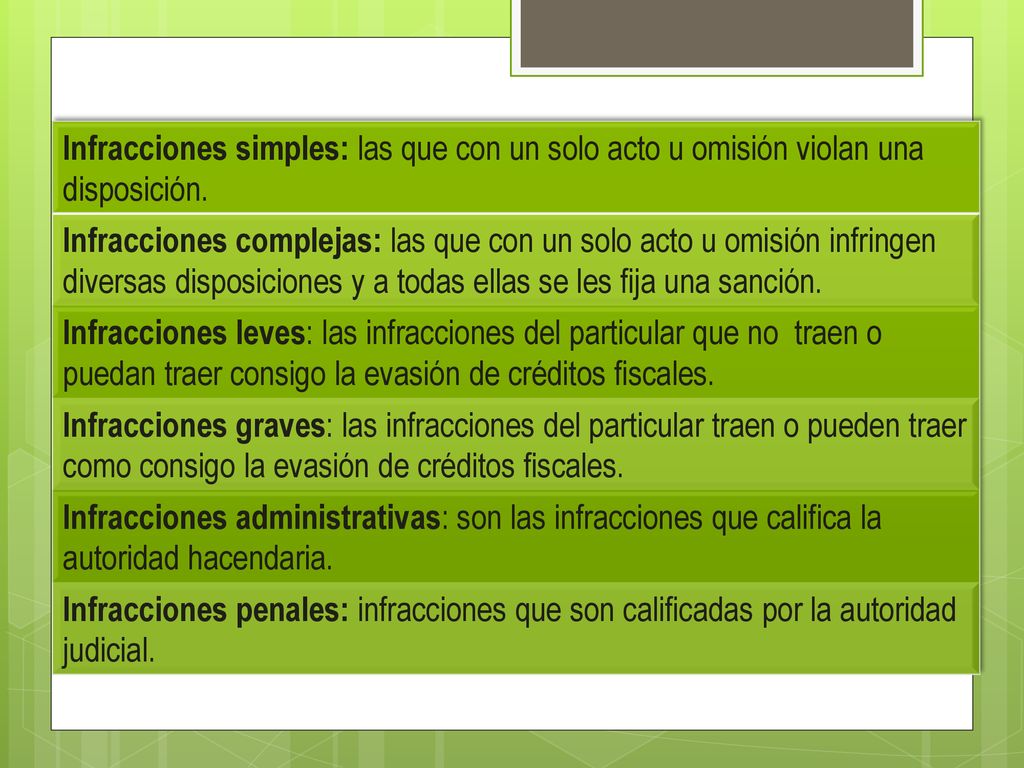 Infracciones simples: las que con un solo acto u omisión violan una disposición.