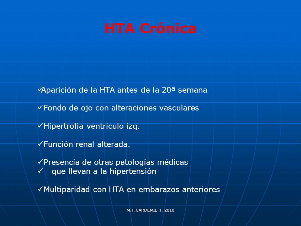 HTA Crónica Aparición de la HTA antes de la 20ª semana