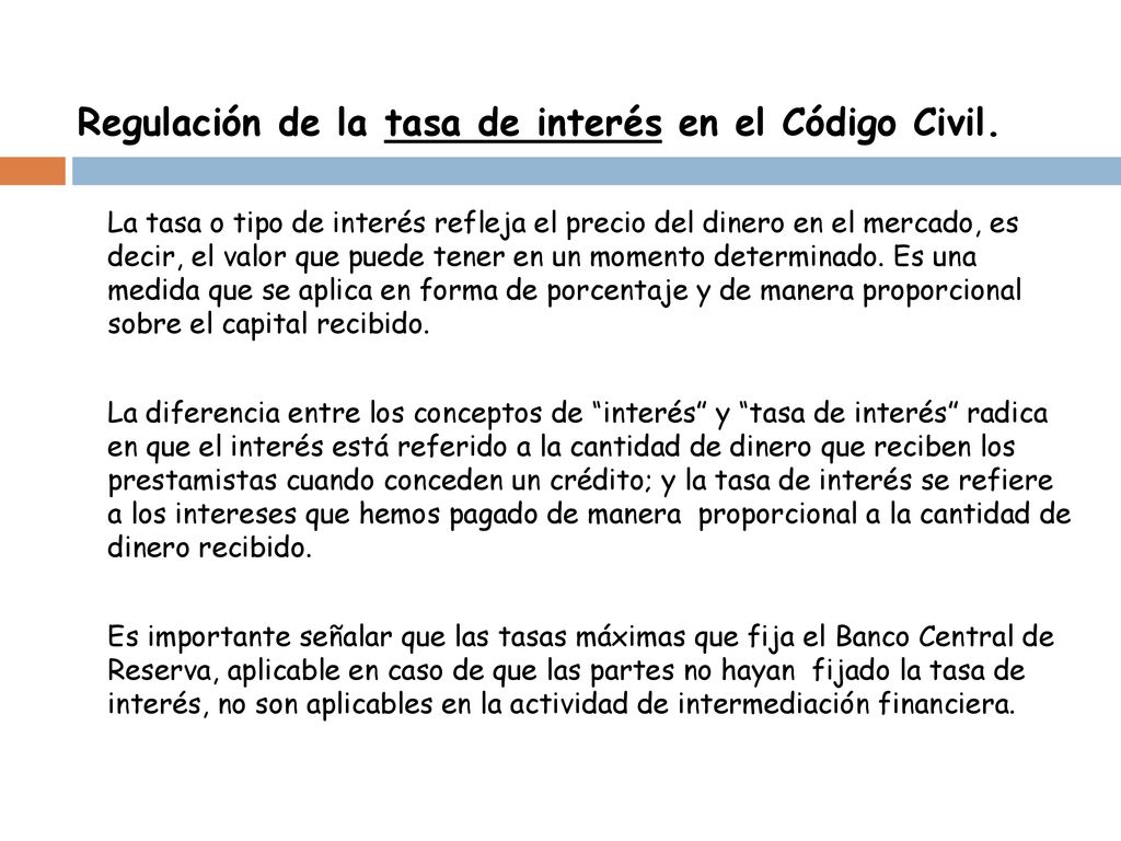 Regulación de la tasa de interés en el Código Civil.