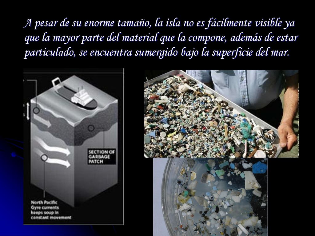 A pesar de su enorme tamaño, la isla no es fácilmente visible ya que la mayor parte del material que la compone, además de estar particulado, se encuentra sumergido bajo la superficie del mar.