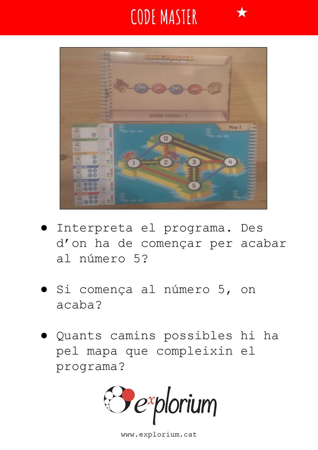 CODE MASTER Interpreta el programa. Des d’on ha de començar per acabar al número 5 Si comença al número 5, on acaba