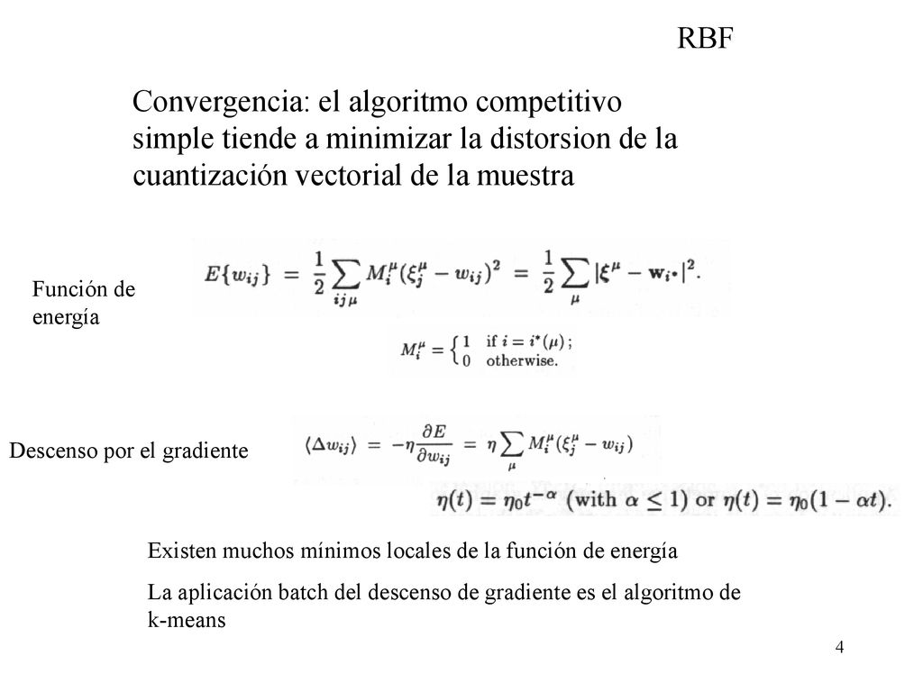 Convergencia: el algoritmo competitivo simple tiende a minimizar la distorsion de la cuantización vectorial de la muestra
