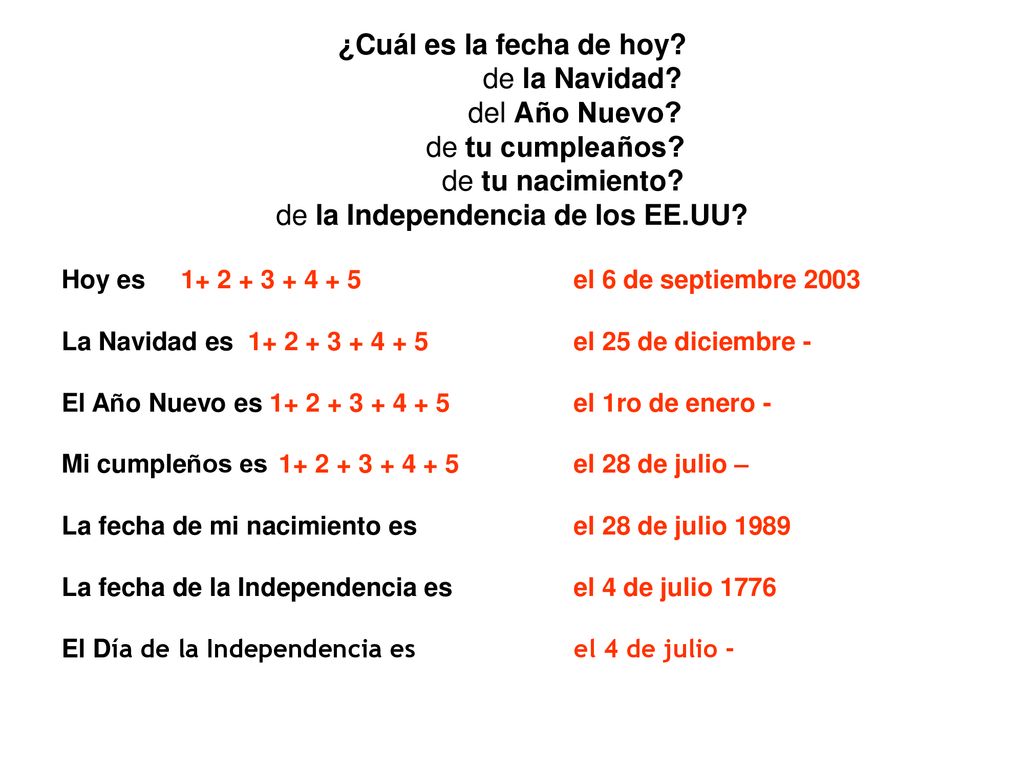 ¿Cuál es la fecha de hoy. de la Navidad. del Año Nuevo