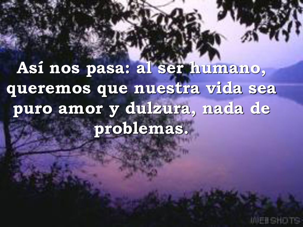 Así nos pasa: al ser humano, queremos que nuestra vida sea puro amor y dulzura, nada de problemas.